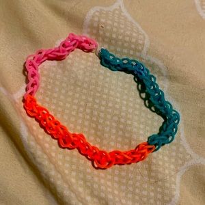 Blue, pink, orange necklace.